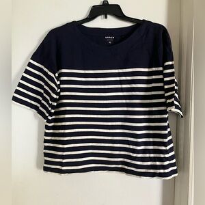Boden Navy and Off-White Striped Cotton Short-Sleeve Tee